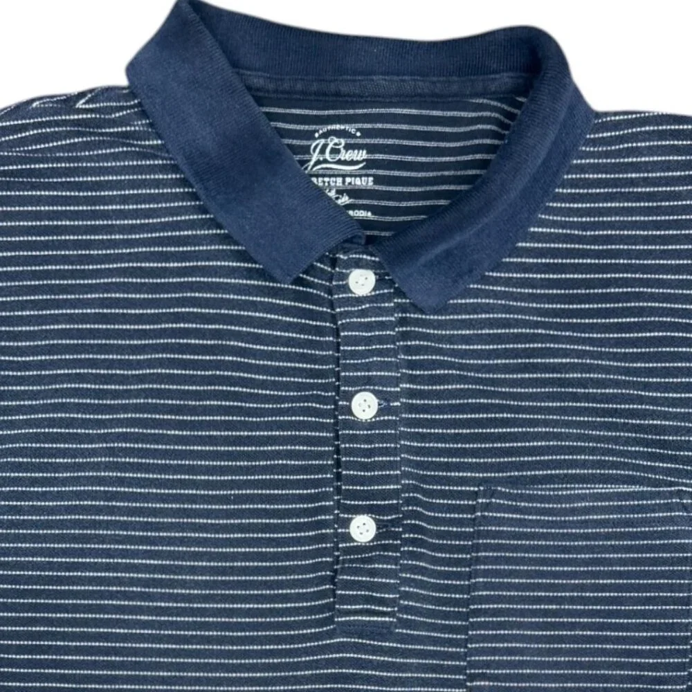 Men's J. CREW Stretch Piqué Polo Shirt in Navy Stripe J6922-‎ Size M